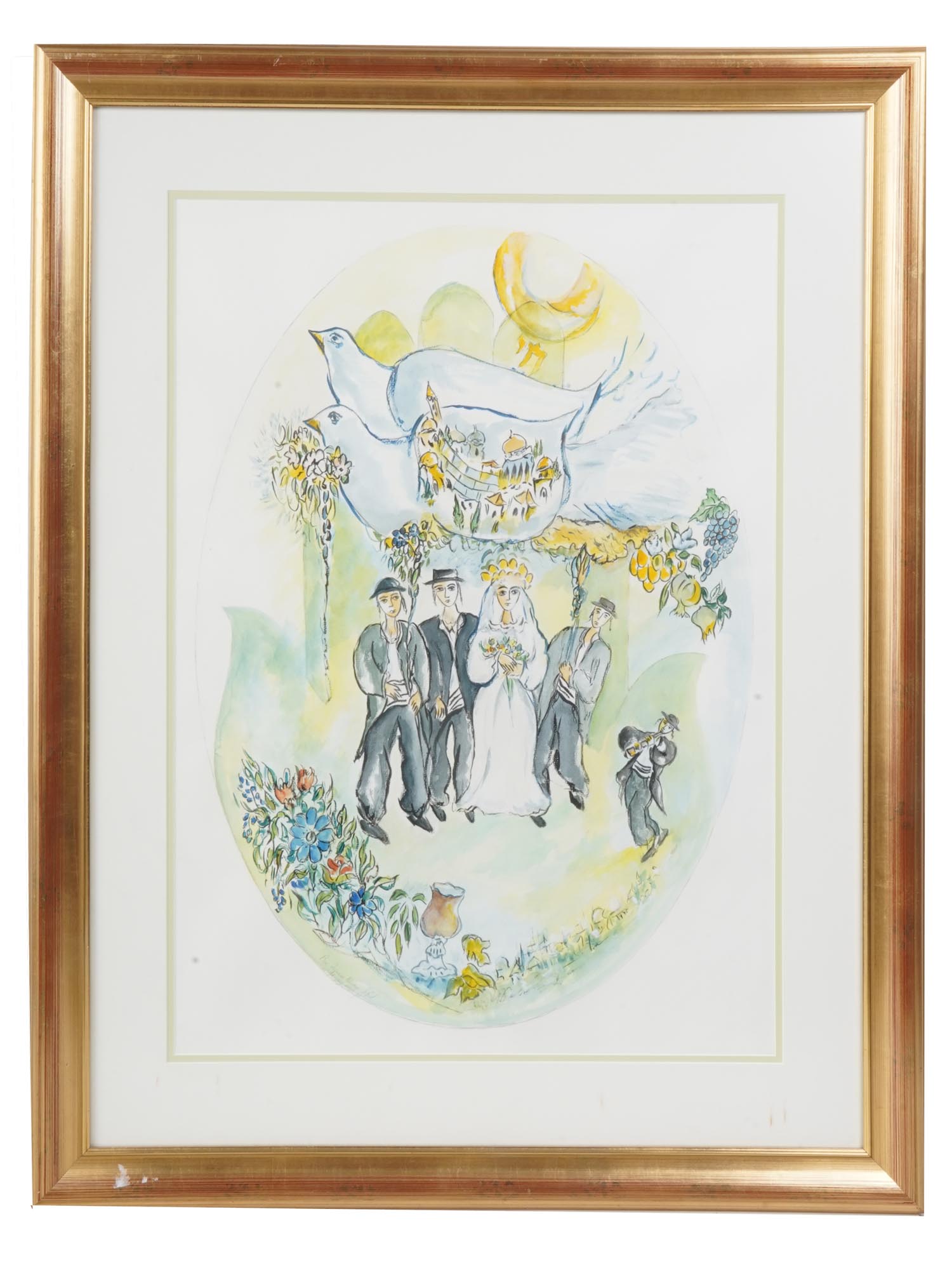 WATERCOLOR PAINTING JEWISH WEDDING BY BEN AVRAM PIC-0